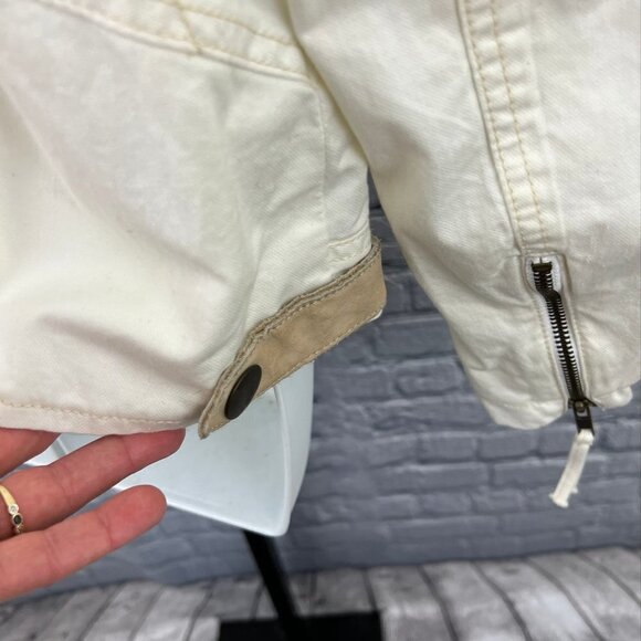 Oui Moments Beige Zip Front Leather Trimmed Jacket Size 10 NWT - Picture 10 of 10